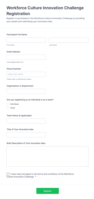 Workforce Culture Innovation Challenge Registration Form Template