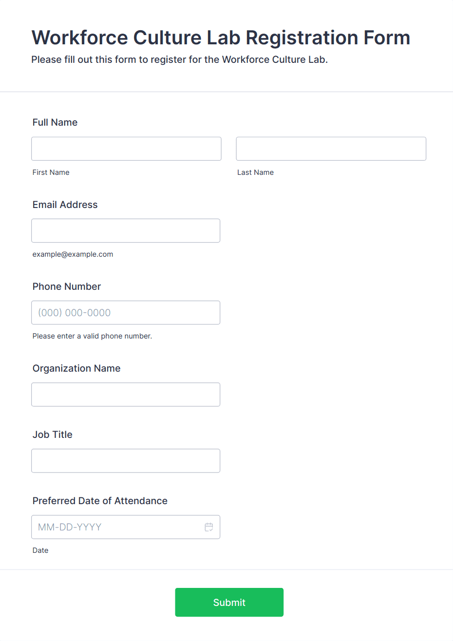 Workforce Culture Lab Registration Form Template | Jotform