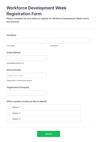 Workforce Development Week Registration Form Template
