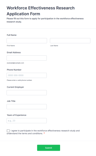 Workforce Effectiveness Research Application Form Template