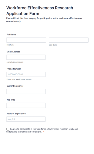 Workforce Effectiveness Research Application Form Template