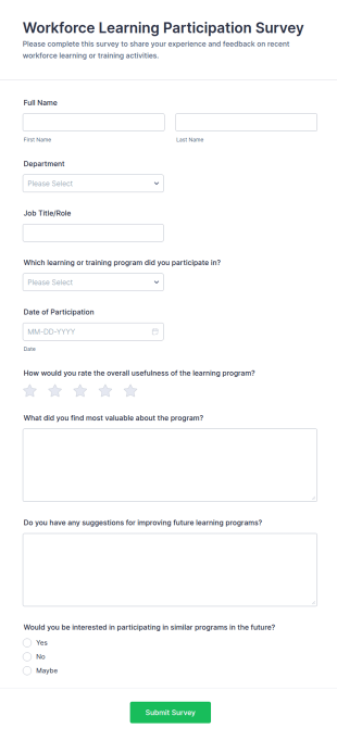Workforce Learning Participation Survey Form Template