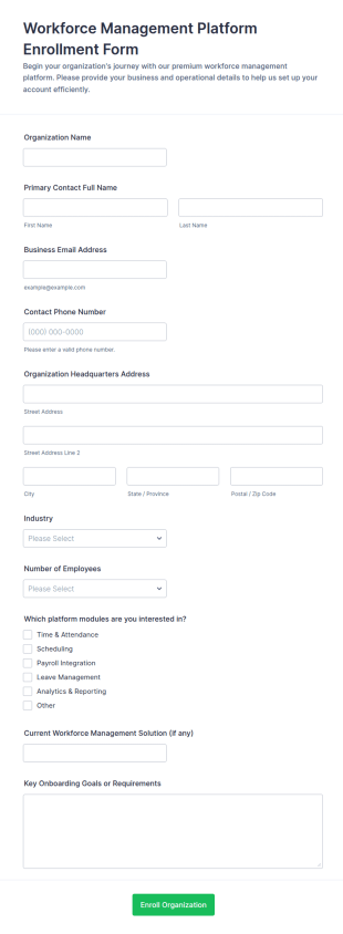 Workforce Management Platform Enrollment Form Template