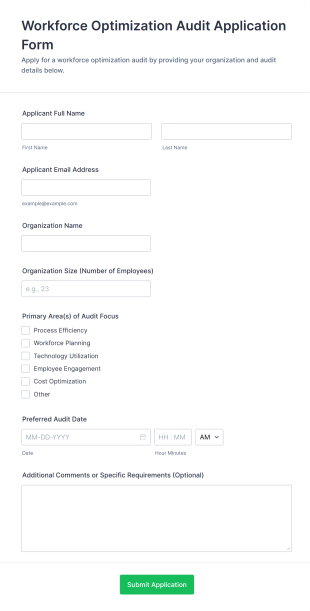 Workforce Optimization Audit Application Form Form Template