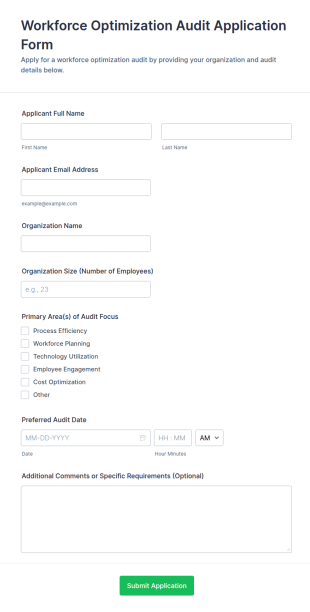 Workforce Optimization Audit Application Form Template