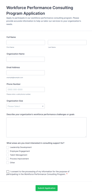 Workforce Performance Consulting Program Application Form Template