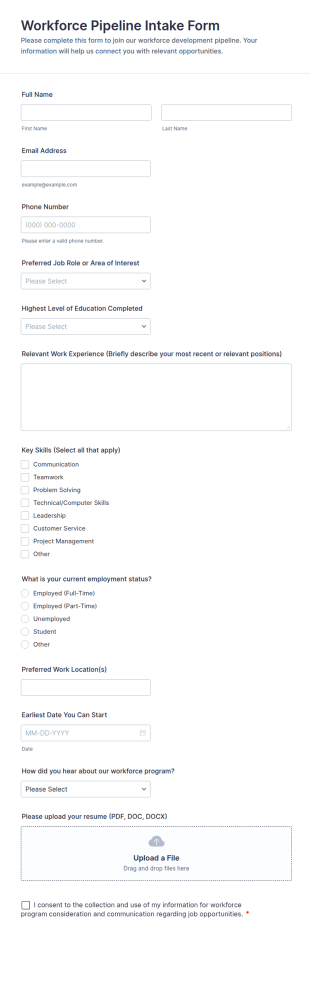 Workforce Pipeline Intake Form Template