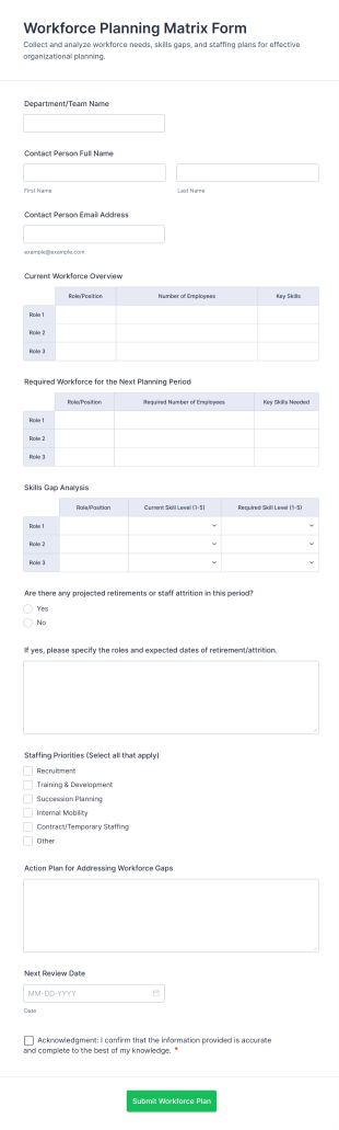 Workforce Planning Matrix Form Template