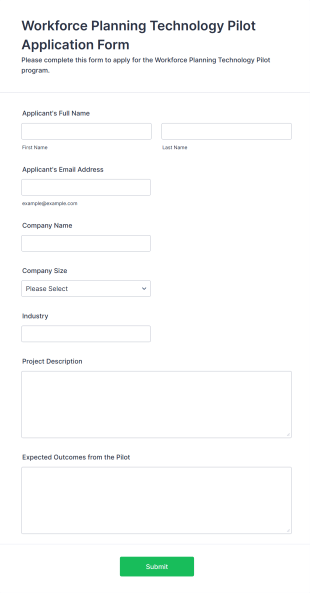 Workforce Planning Technology Pilot Application Form Form Template