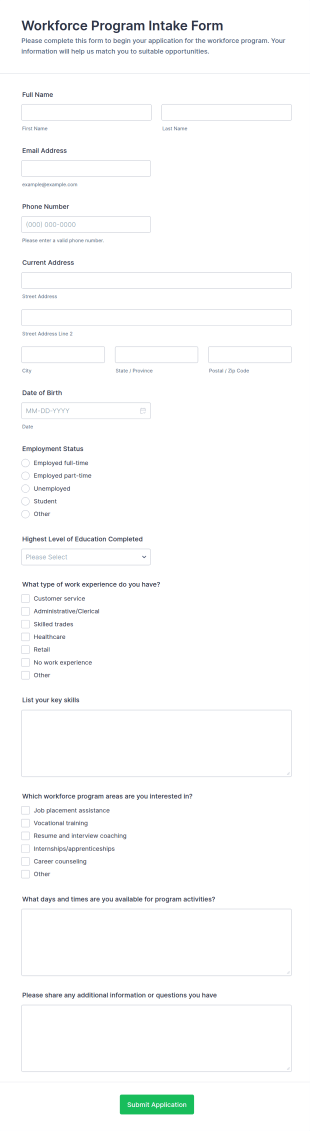 Workforce Program Intake Form Template