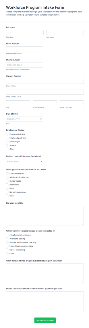 Workforce Program Intake Form Template