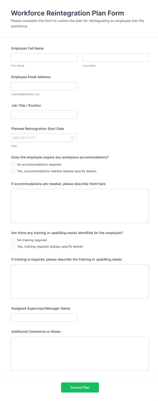 Workforce Reintegration Plan Form Template