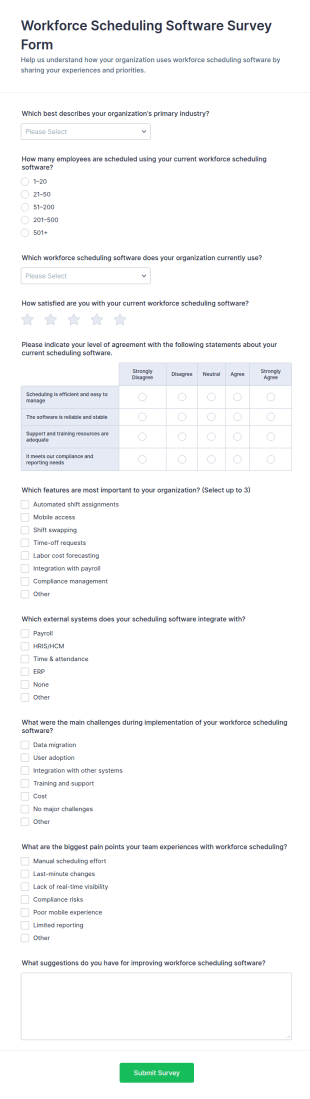 Workforce Scheduling Software Survey Form Template