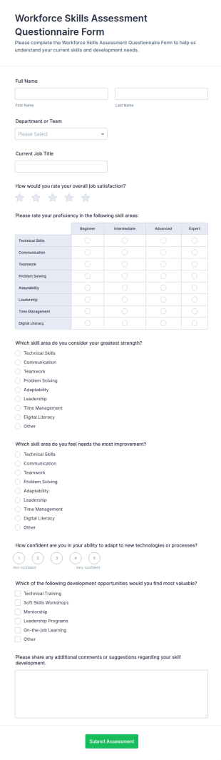 Workforce Skills Assessment Questionnaire Form Template