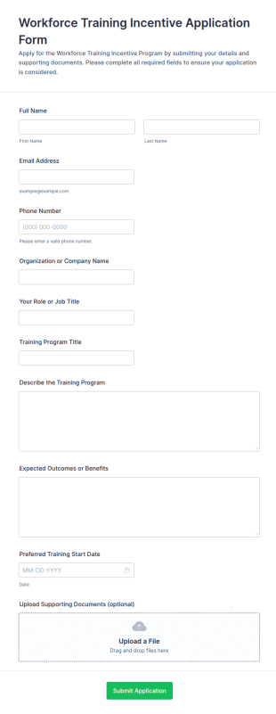 Workforce Training Incentive Application Form Template
