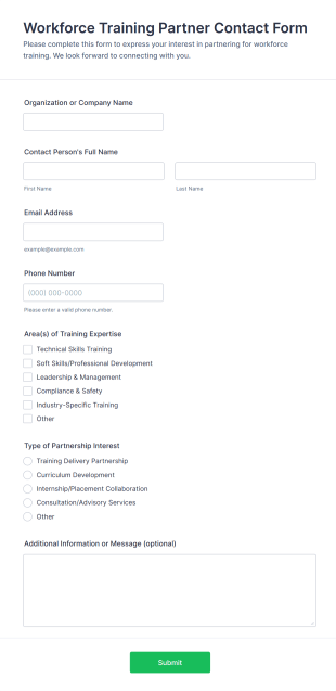 Workforce Training Partner Contact Form Template