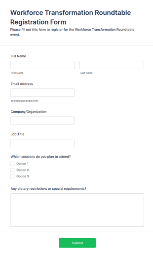 Workforce Transformation Roundtable Registration Form Template