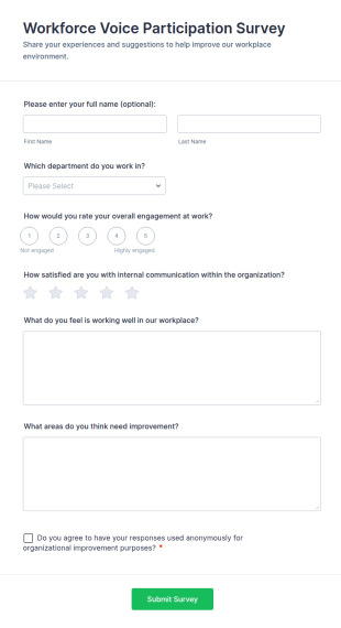 Workforce Voice Participation Survey Form Template