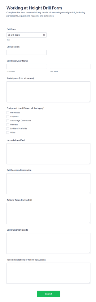 Working At Height Drill Form Template