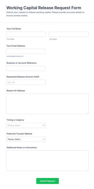 Working Capital Release Request Form Template