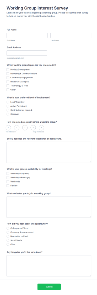 Working Group Interest Survey Form Template