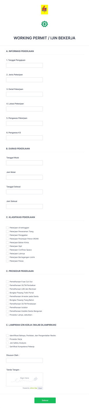 Working Permit / Ijin Bekerja Form Template