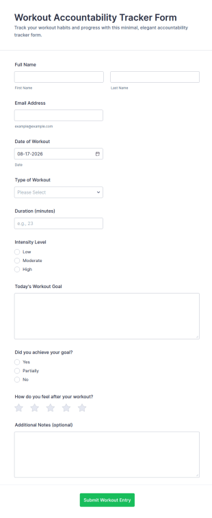 Workout Accountability Tracker Form Template