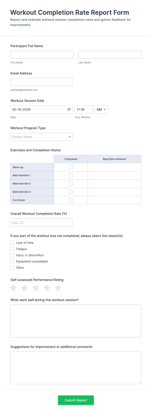 Workout Completion Rate Report Form Template