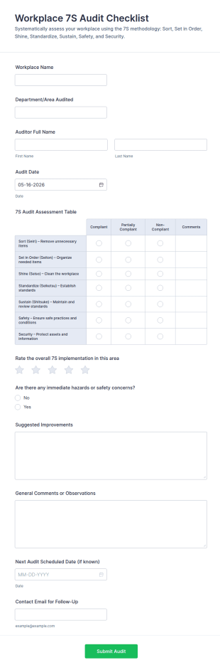 Workplace 7S Audit Checklist Form Template