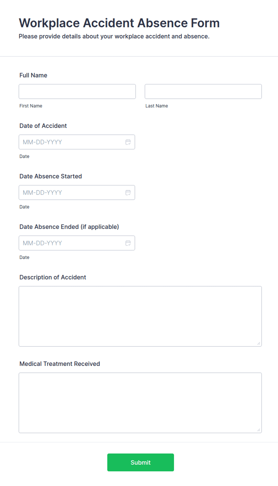 Workplace Accident Absence Form Template | Jotform