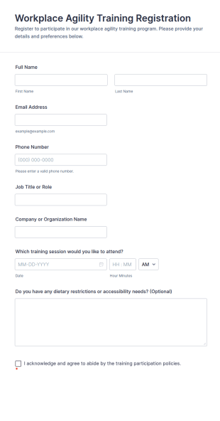 Workplace Agility Training Registration Form Template