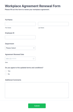 Workplace Agreement Renewal Form Template