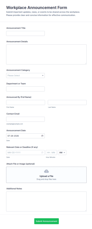 Workplace Announcement Form Template