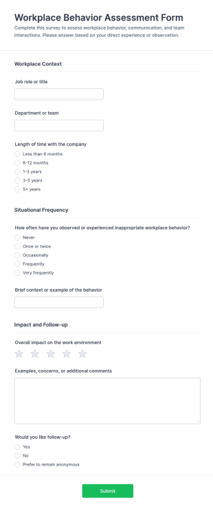 Workplace Behavior Assessment Form Template