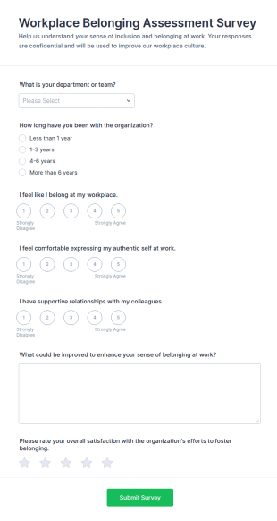 Workplace Belonging Assessment Survey Form Template