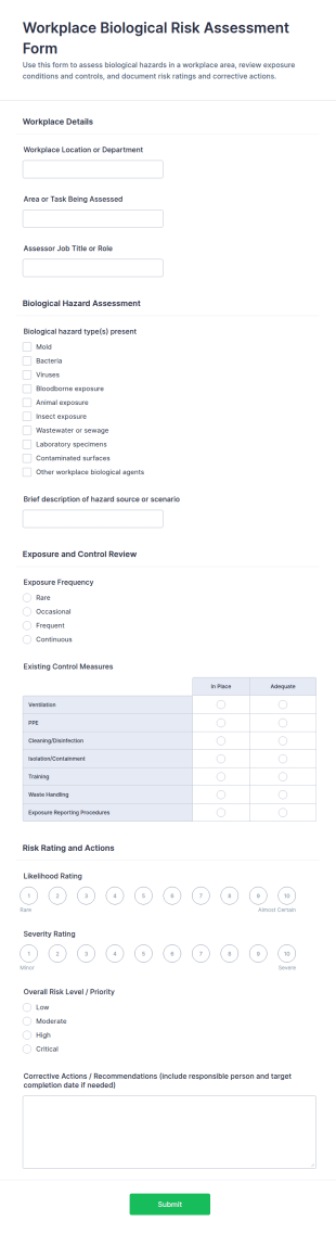 Workplace Biological Risk Assessment Form Template