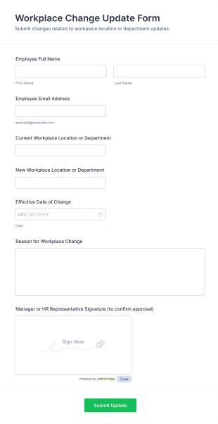 Workplace Change Update Form Template