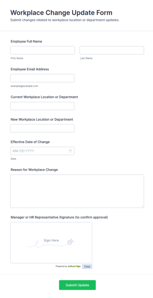 Workplace Change Update Form Template