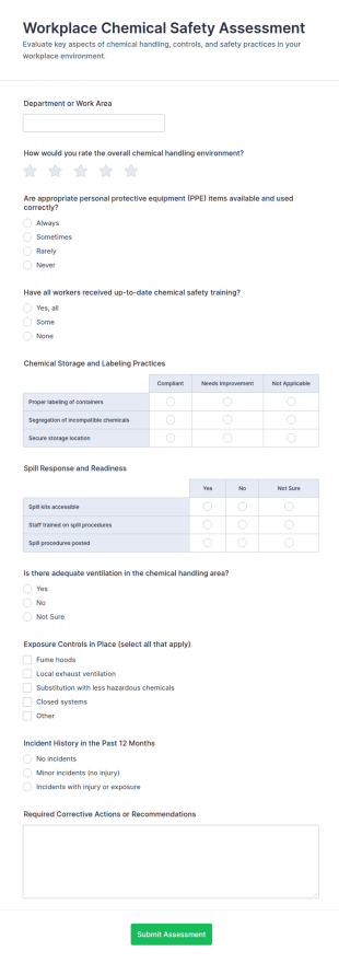 Workplace Chemical Safety Assessment Form Template