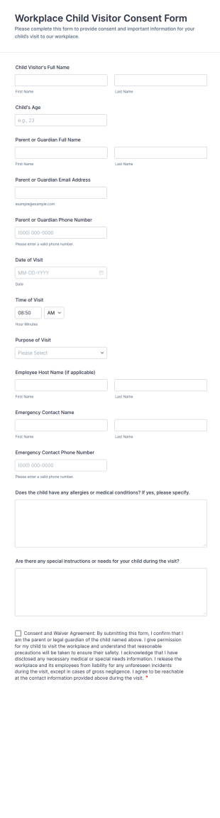 Workplace Child Visitor Consent Form Template