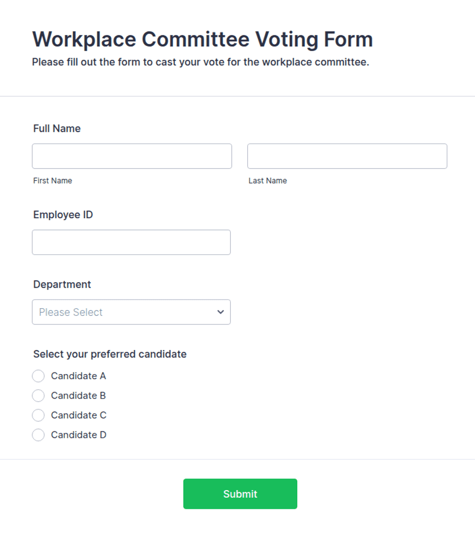 Voting Form Excel Workplace Committee Voting Form Template | Jotform
