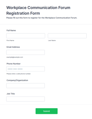 Workplace Communication Forum Registration Form Template