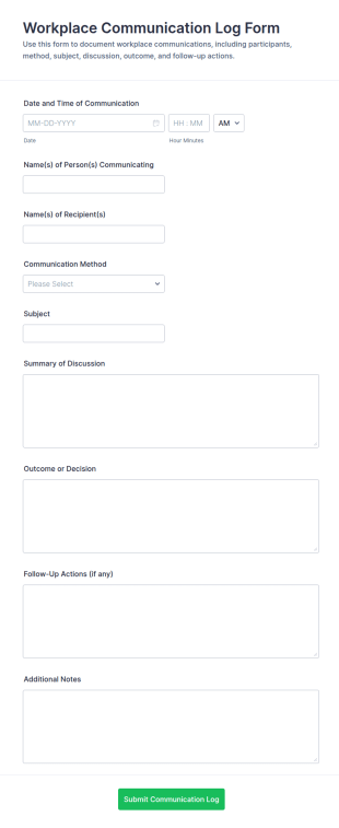 Workplace Communication Log Form Template