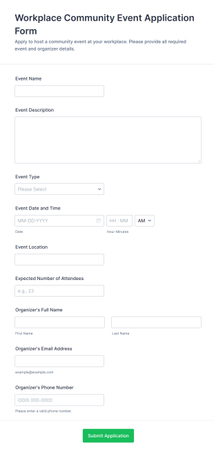 Workplace Community Event Application Form Form Template