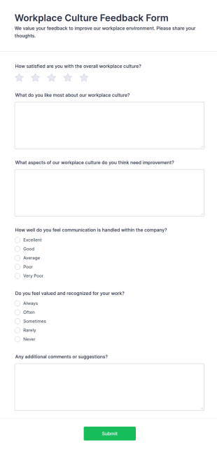 Workplace Culture Feedback Form Template