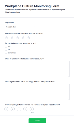 Workplace Culture Monitoring Form Template