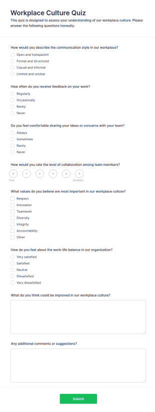 Workplace Culture Quiz Form Template