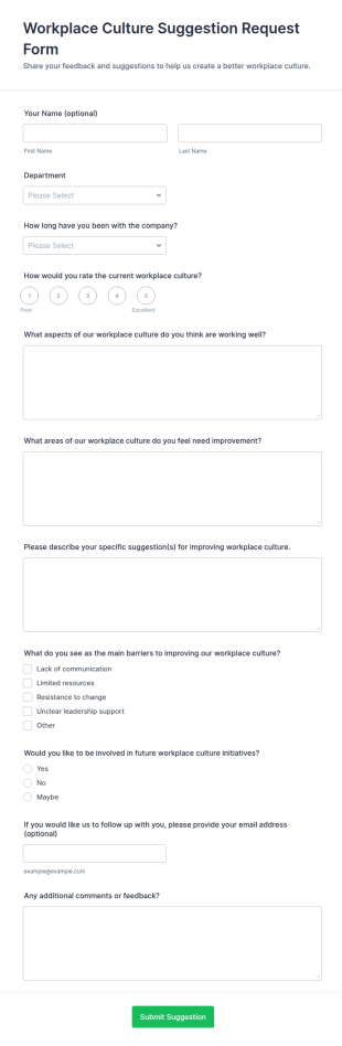 Workplace Culture Suggestion Request Form Template