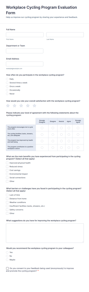 Workplace Cycling Program Evaluation Form Template