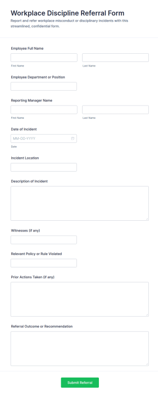 Workplace Discipline Referral Form Template